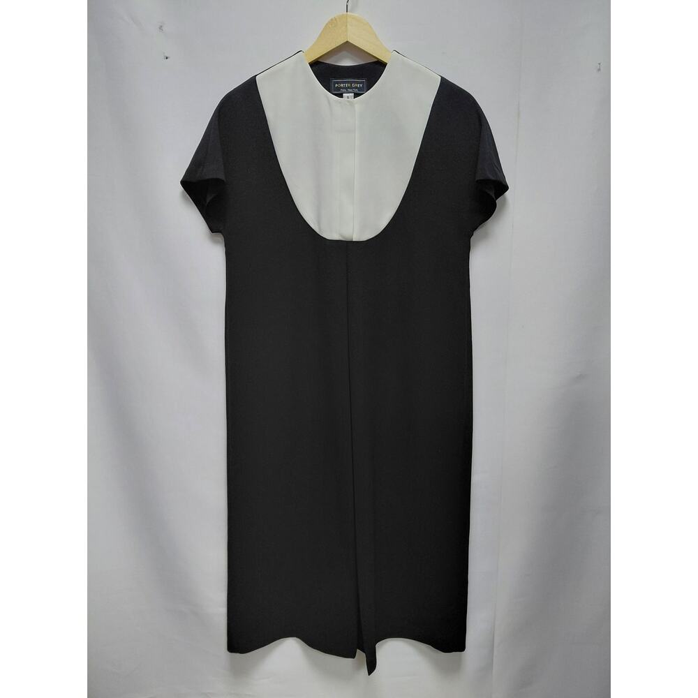 PORTER GREY Black Dress Solid Short Sleeve Knee Length Women Size S